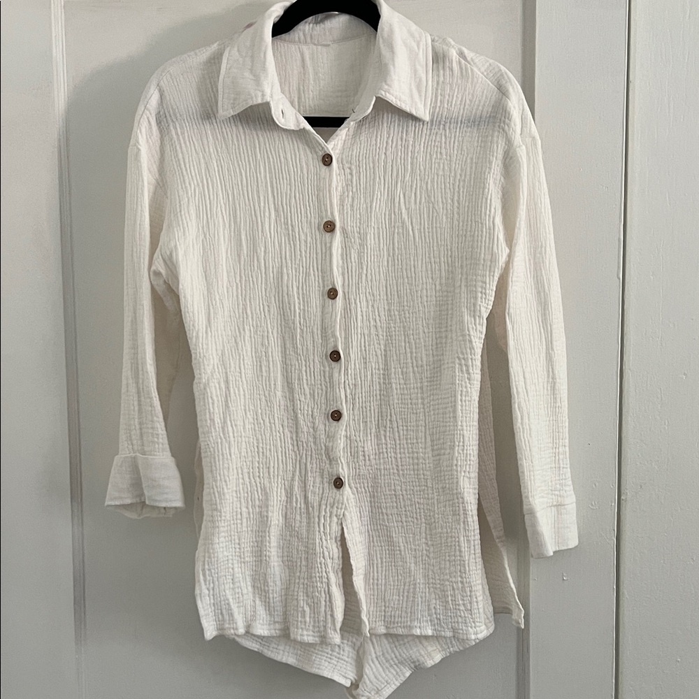 Elegant Gauzy Button-Up Romper